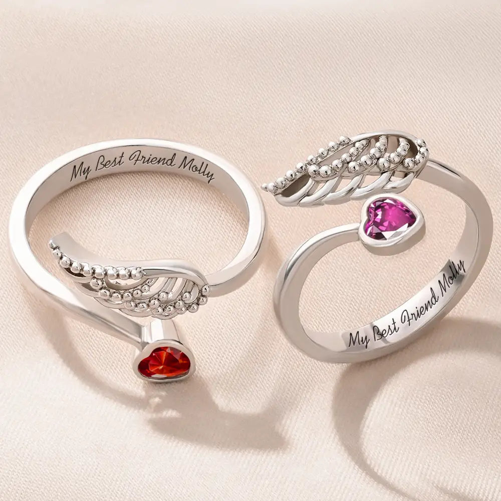 Sweetest Hello Hardest Goodbye - Personalized Wing And Heart Birthstone Ring - Image 2