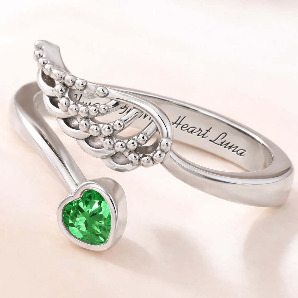Sweetest Hello Hardest Goodbye - Personalized Wing And Heart Birthstone Ring - Image 3