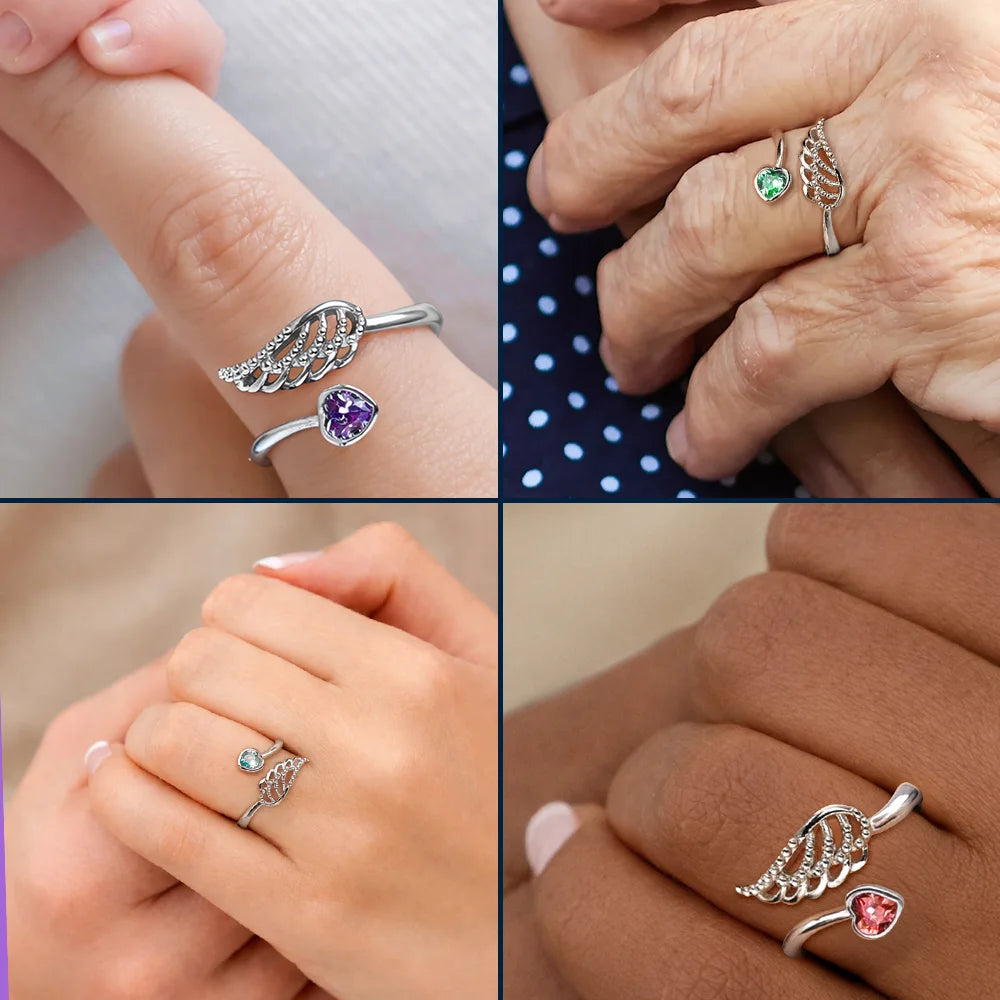 Sweetest Hello Hardest Goodbye - Personalized Wing And Heart Birthstone Ring - Image 6