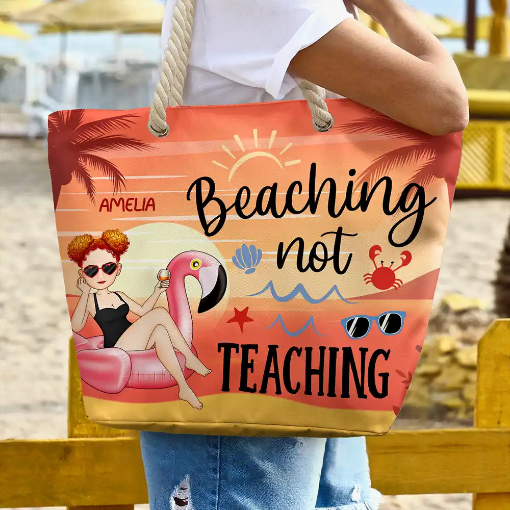 Beaching Not Teaching Teacher Summer Gift - Personalized Beach Bag - Image 3