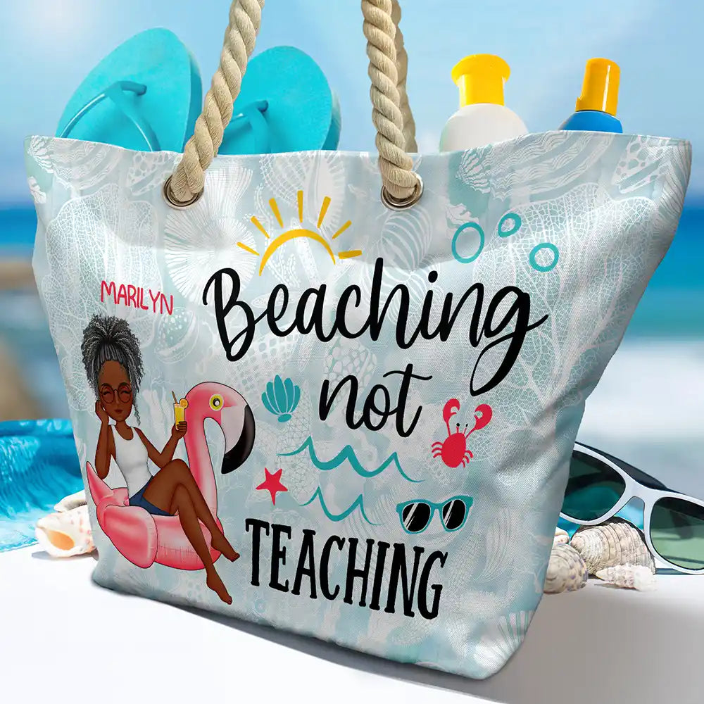 Beaching Not Teaching Teacher Summer Gift - Personalized Beach Bag - Image 4