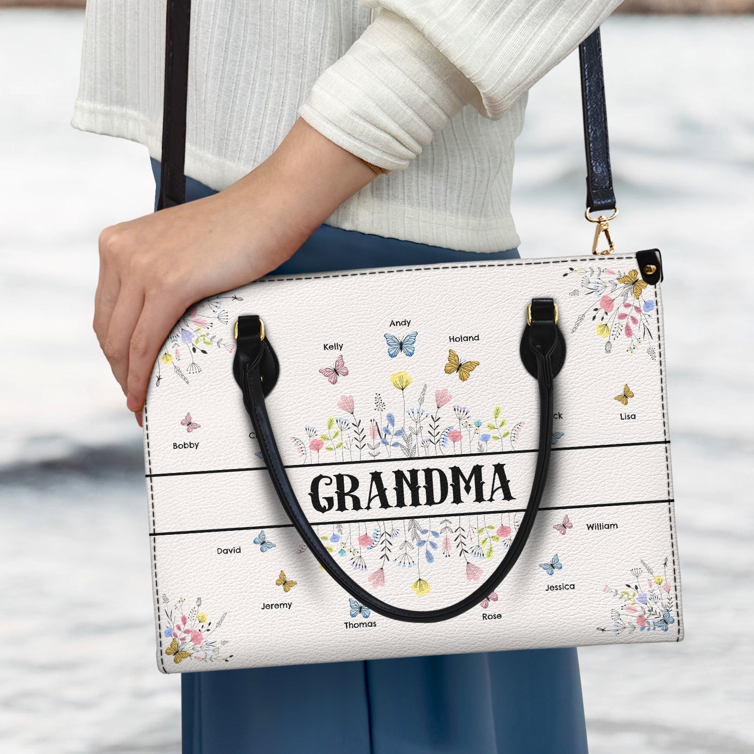 Butterfly Grandma - Gift For Grandma - Personalized Leather Bag - Image 3