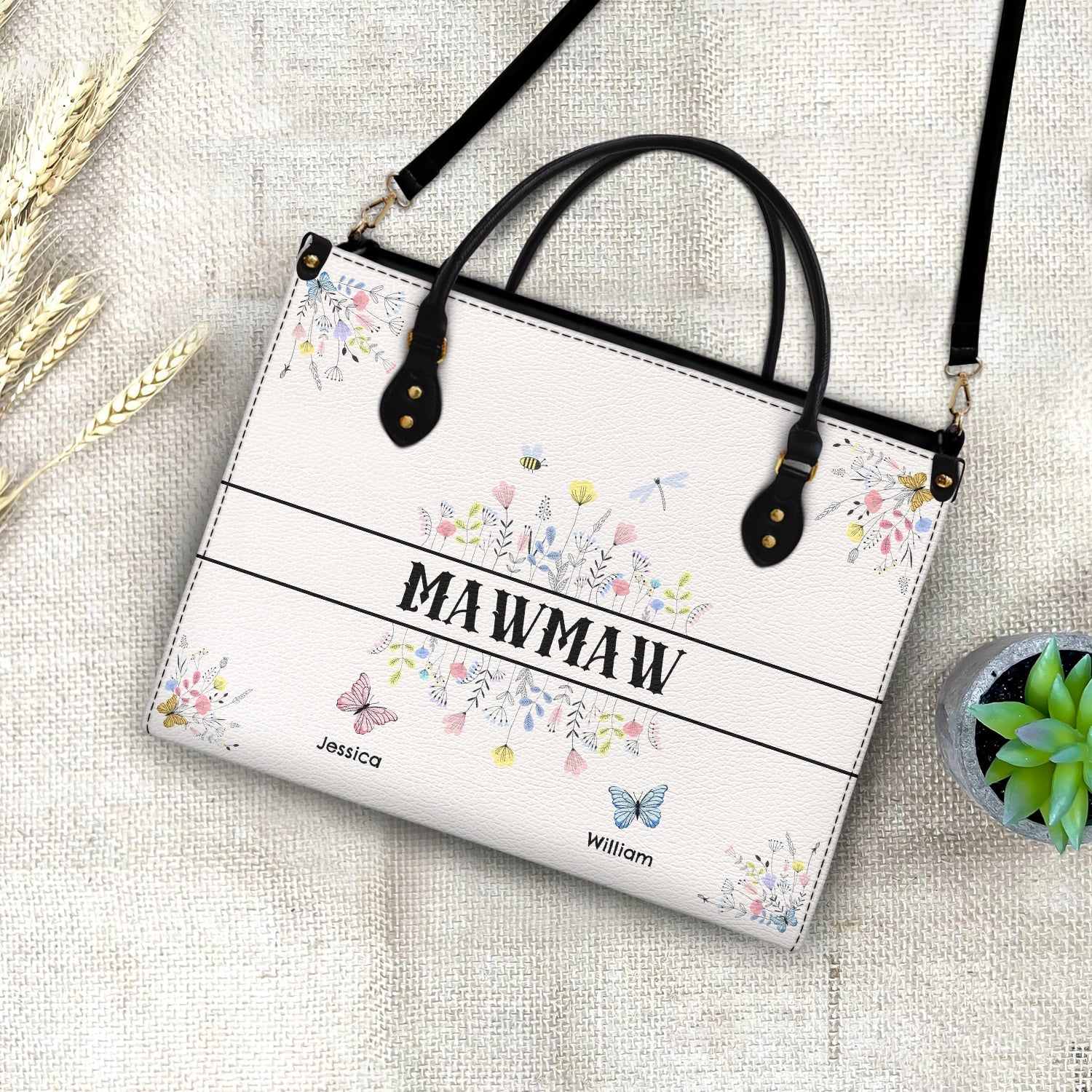 Butterfly Grandma - Gift For Grandma - Personalized Leather Bag - Image 4