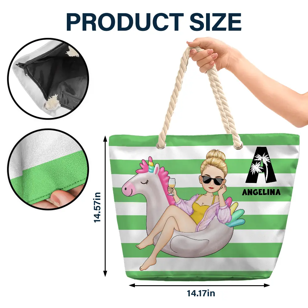 Girl On Float Monogram - Personalized Beach Bag - Image 5