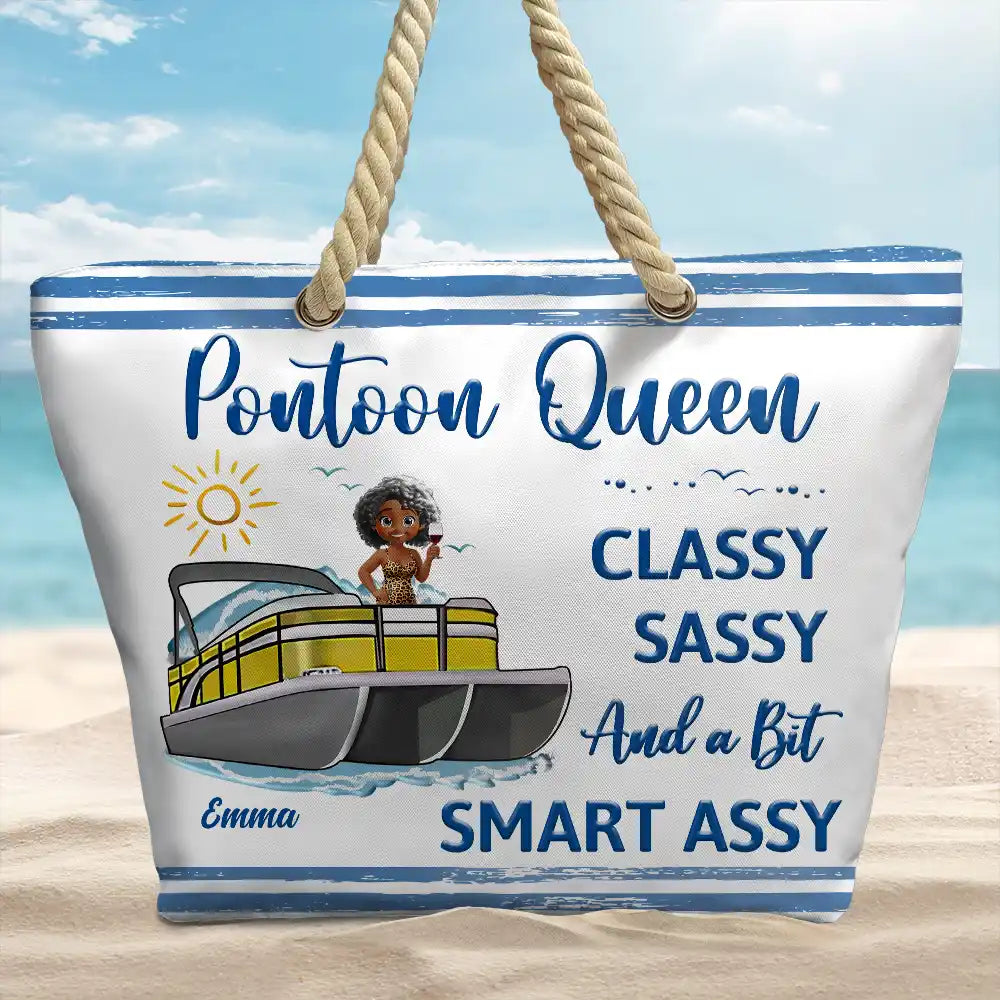 Pontoon Queen Classy Sassy - Personalized Beach Bag - Image 2