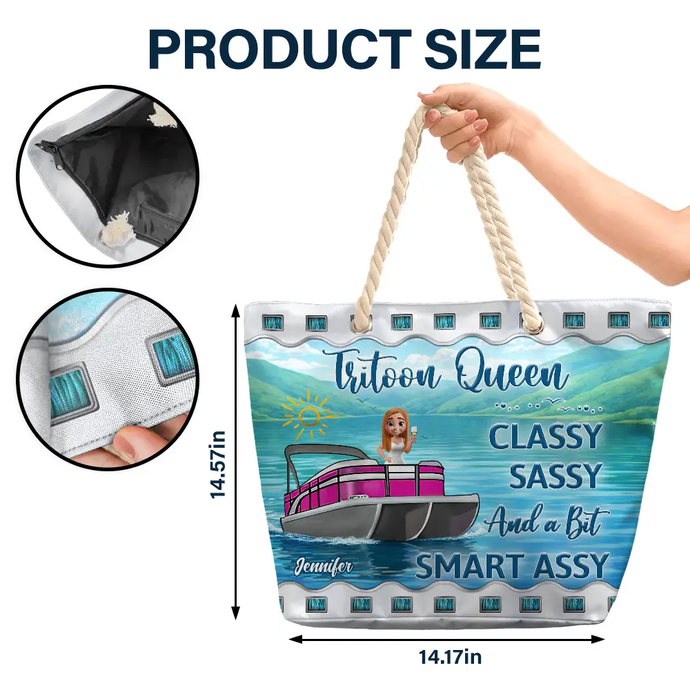 Pontoon Queen Classy Sassy - Personalized Beach Bag - Image 5