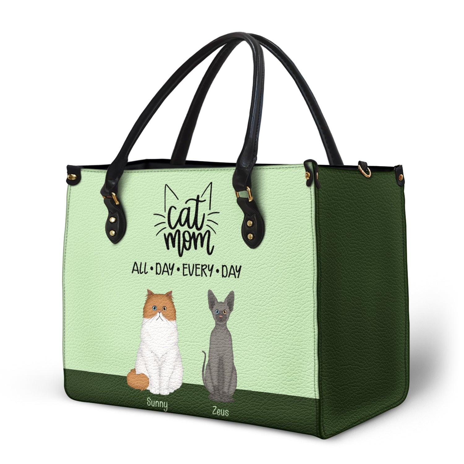 All Day Every Day - Gift For Cat Mom - Personalized Leather Bag - Image 2