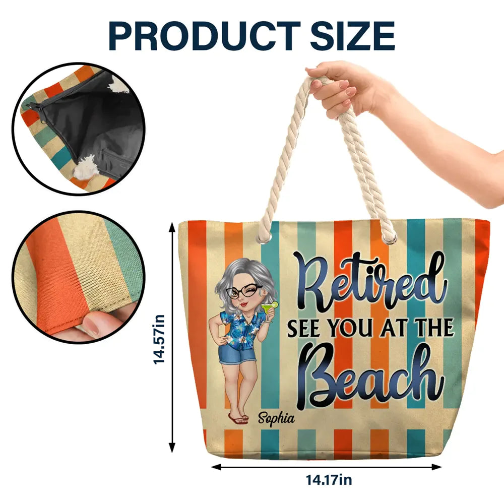 Retired See You At The Beach - Personalized Beach Bag - Image 5