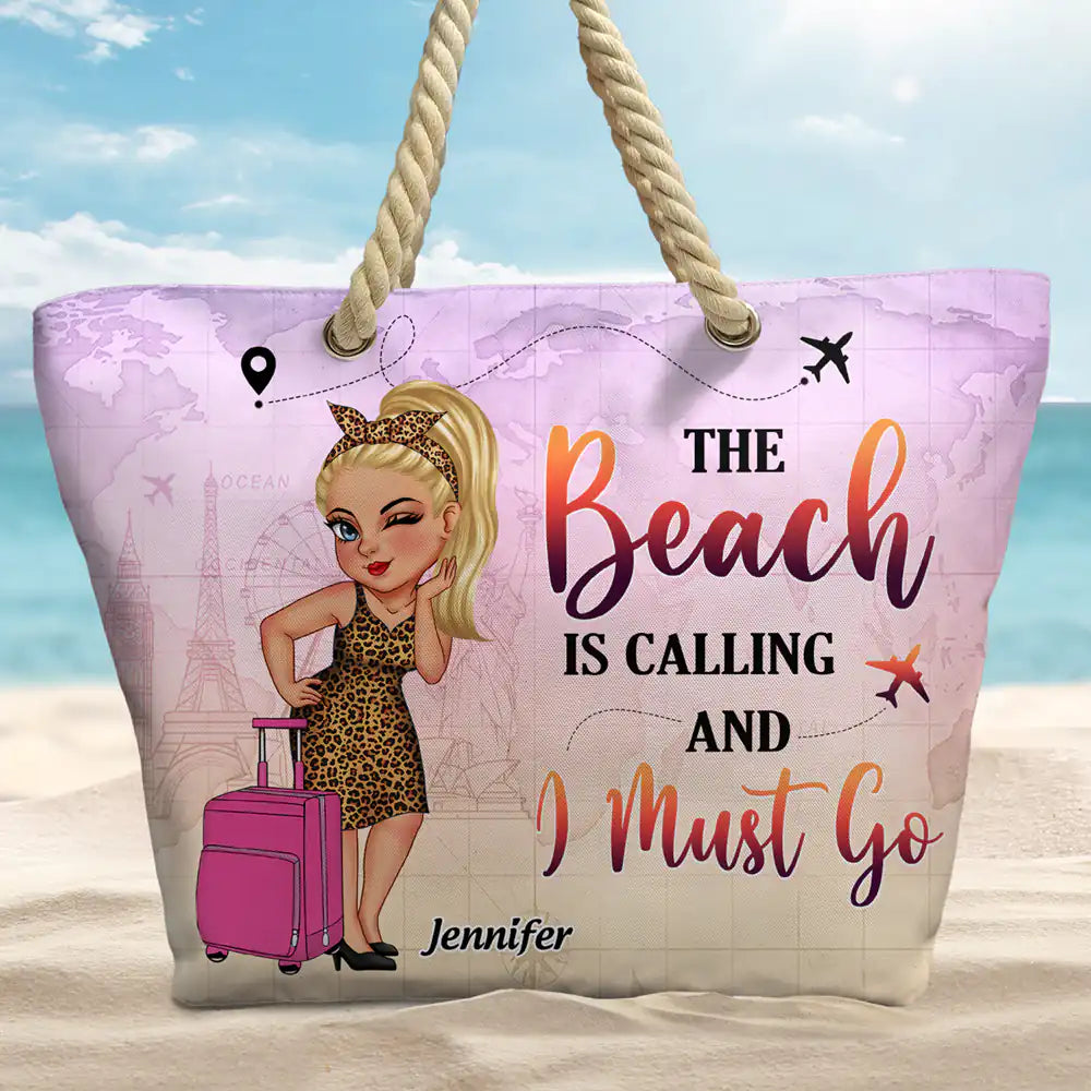 Just A Girl Who Loves Traveling Beach Vacation - Personalized Beach Bag - Image 2