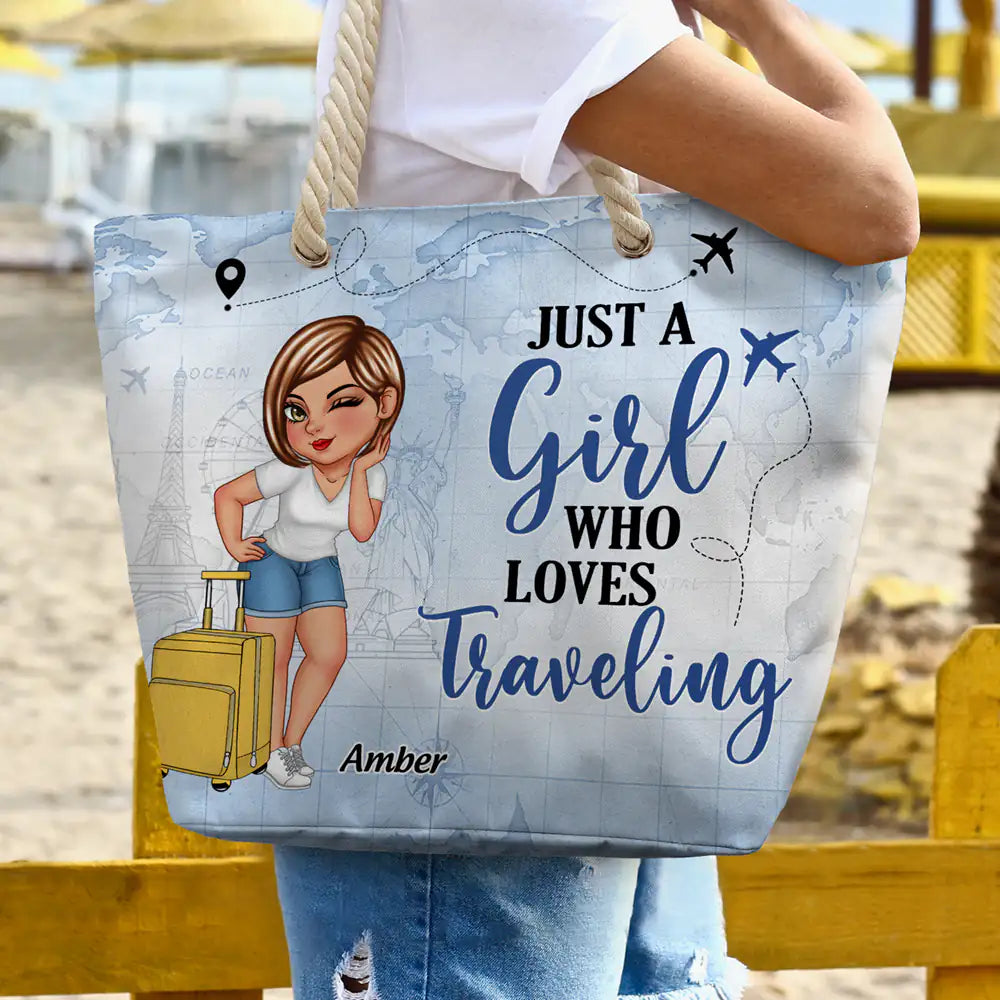 Just A Girl Who Loves Traveling Beach Vacation - Personalized Beach Bag - Image 3