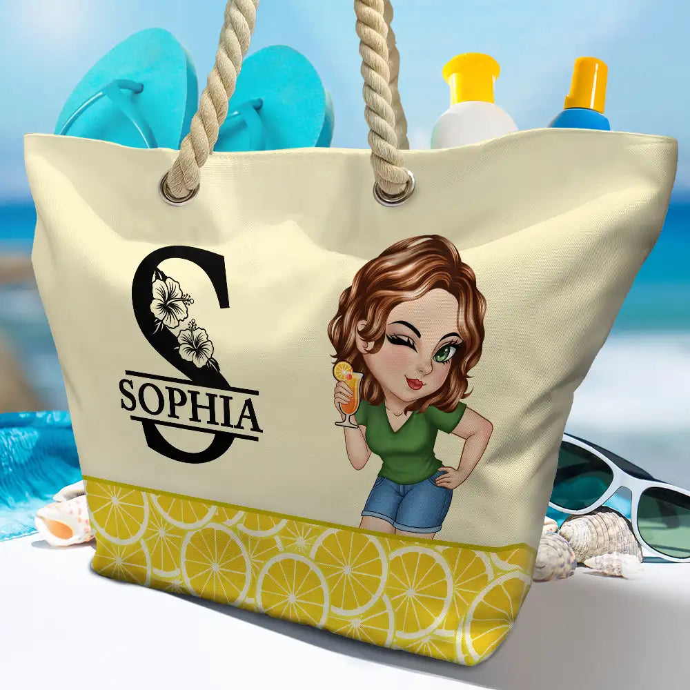 Monogram Floral Tropical Girl - Personalized Beach Bag - Image 4