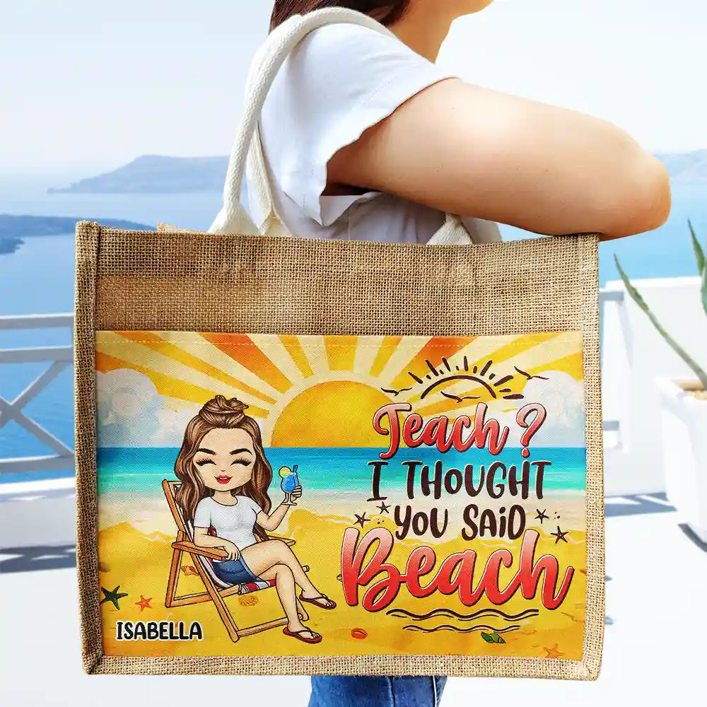 Beaching Not Teaching - Personalized Jute Tote Bag - Image 3