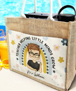 Alternative view of Teacher Helping Little Minds Grow - Personalized Jute Tote Bag