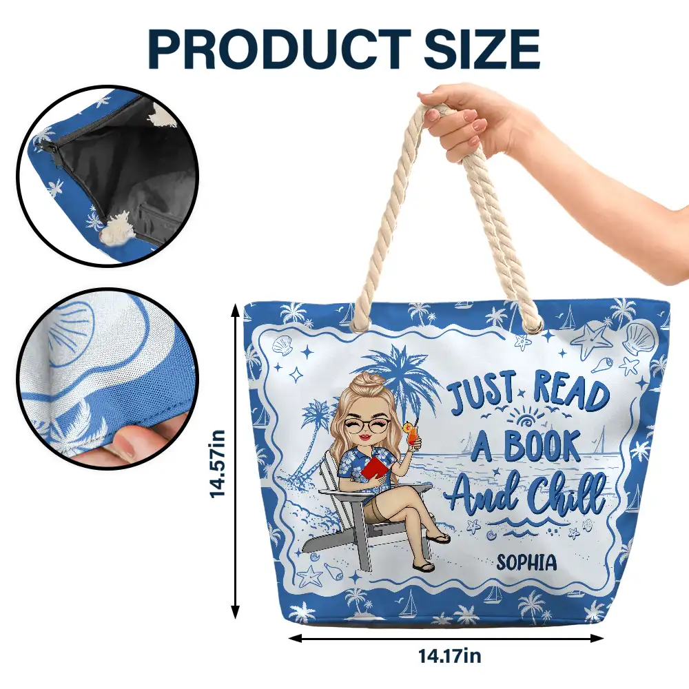 Just Read A Book And Chill - Personalized Beach Bag - Image 5