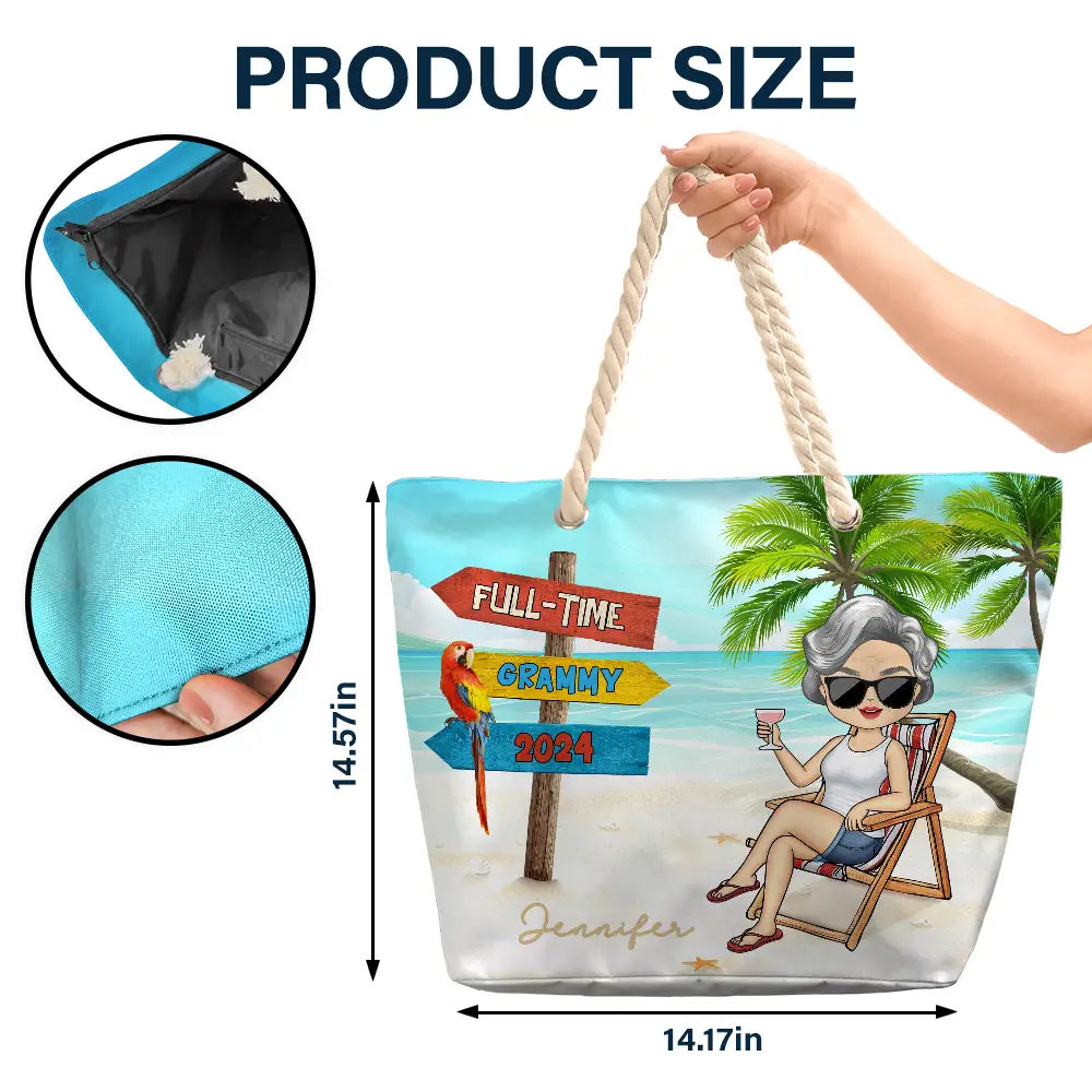 Retired Full Time Grandma - Personalized Beach Bag - Image 5