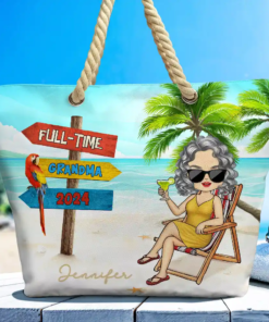 Retired Full Time Grandma - Personalized Beach Bag