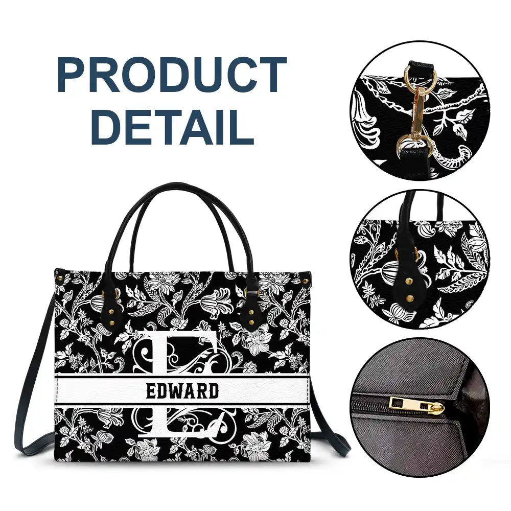 Monogram Style Floral Pattern - Personalized Leather Bag - Image 7