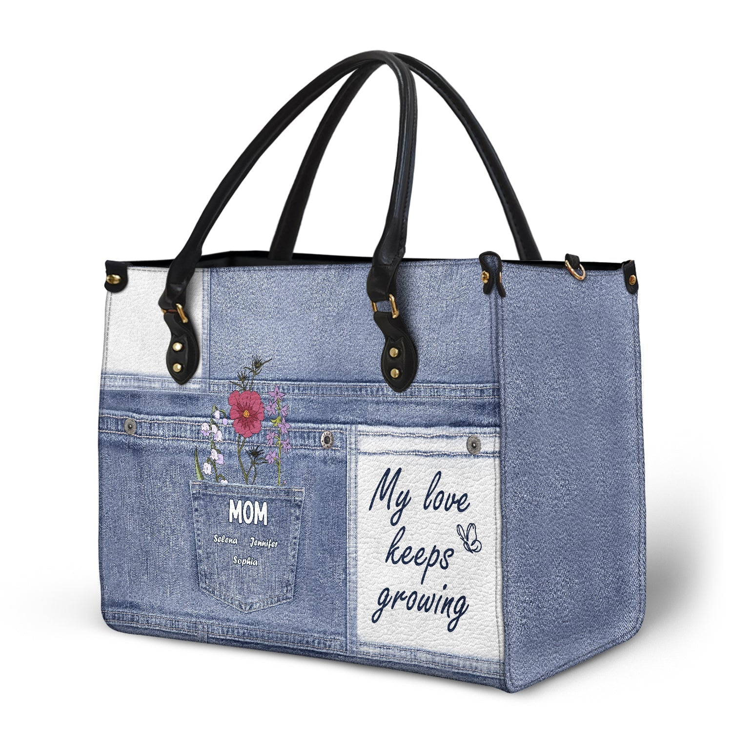 My Love Keeps Growing - Gift For Grandma And Mother - Personalized Leather Bag - Image 2
