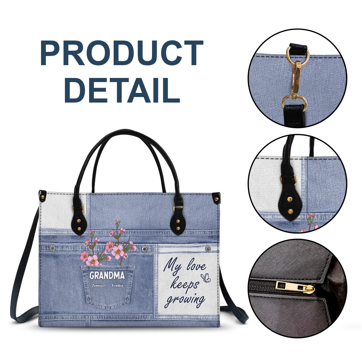 My Love Keeps Growing - Gift For Grandma And Mother - Personalized Leather Bag - Image 7