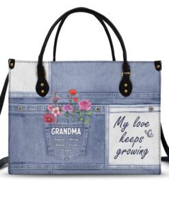 My Love Keeps Growing - Gift For Grandma And Mother - Personalized Leather Bag