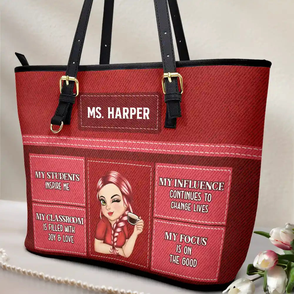 Teacher Inspiration - Personalized Leather Tote Bag - Image 2
