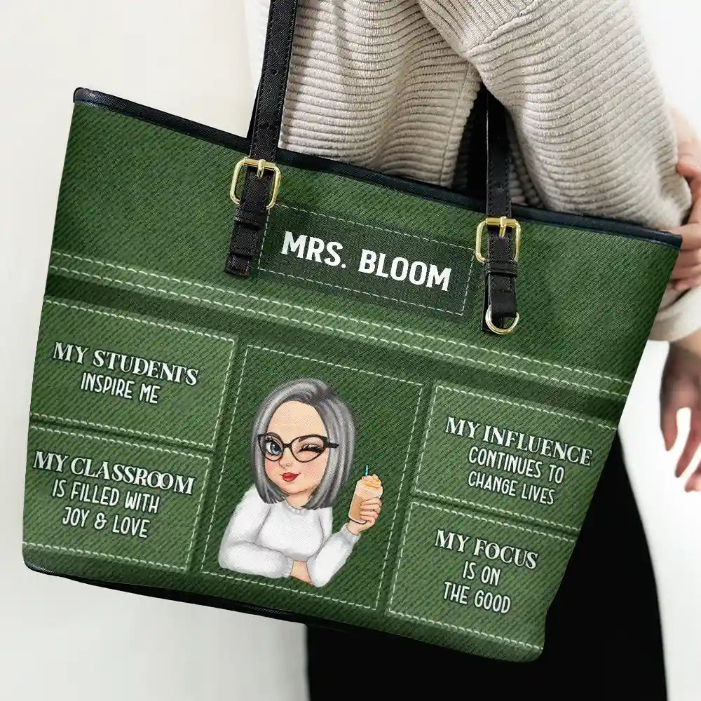 Teacher Inspiration - Personalized Leather Tote Bag - Image 3