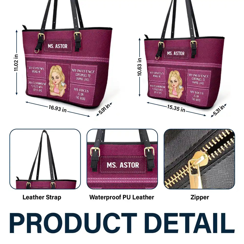 Teacher Inspiration - Personalized Leather Tote Bag - Image 6