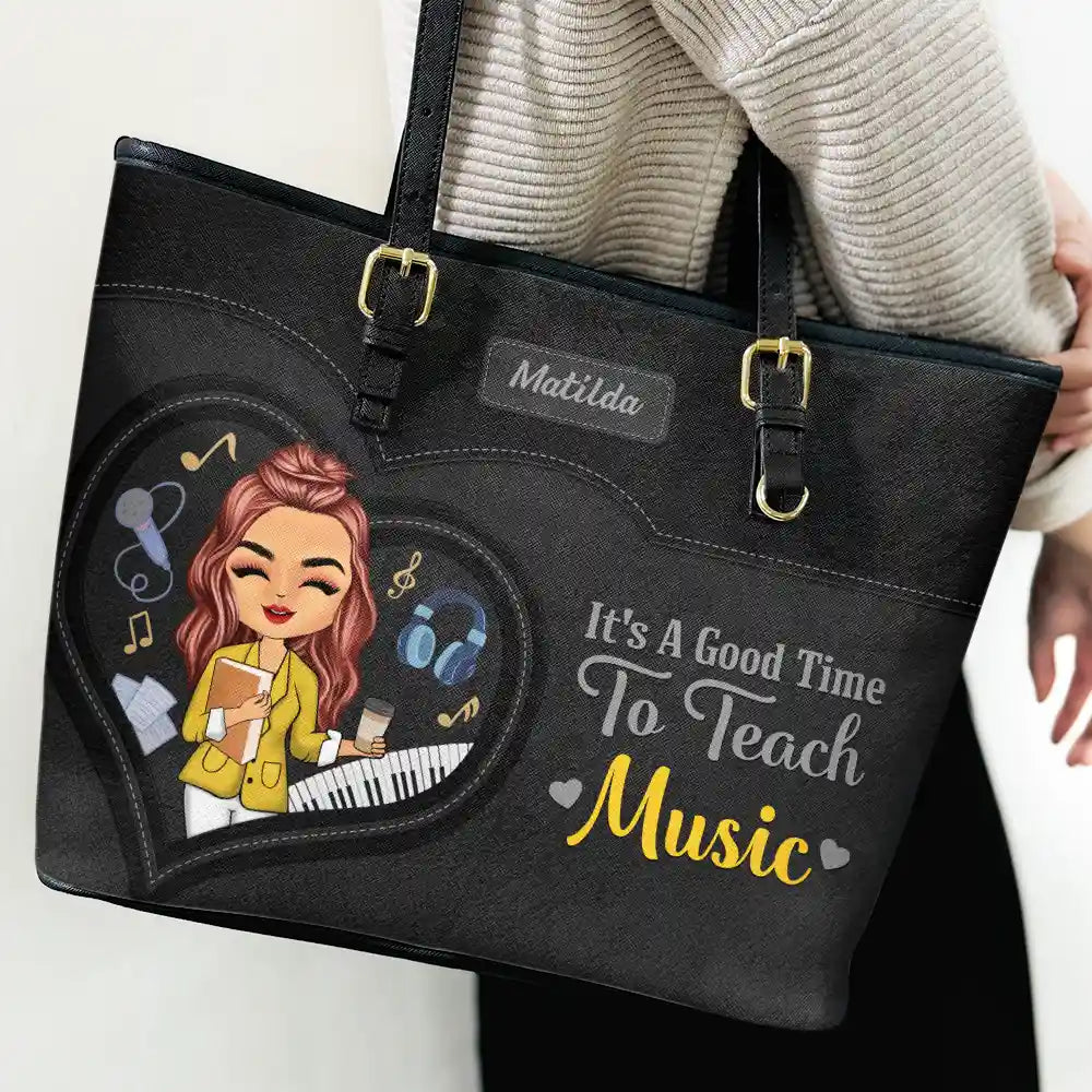 Teacher It's a Good Time to Teach - Personalized Leather Tote Bag - Image 3