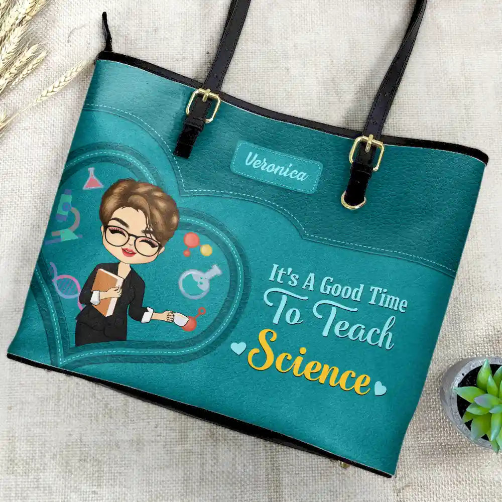 Teacher It's a Good Time to Teach - Personalized Leather Tote Bag - Image 4