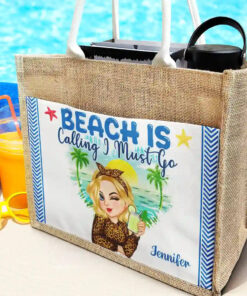 Alternative view of The Beach Is My Happy Place - Personalized Jute Tote Bag