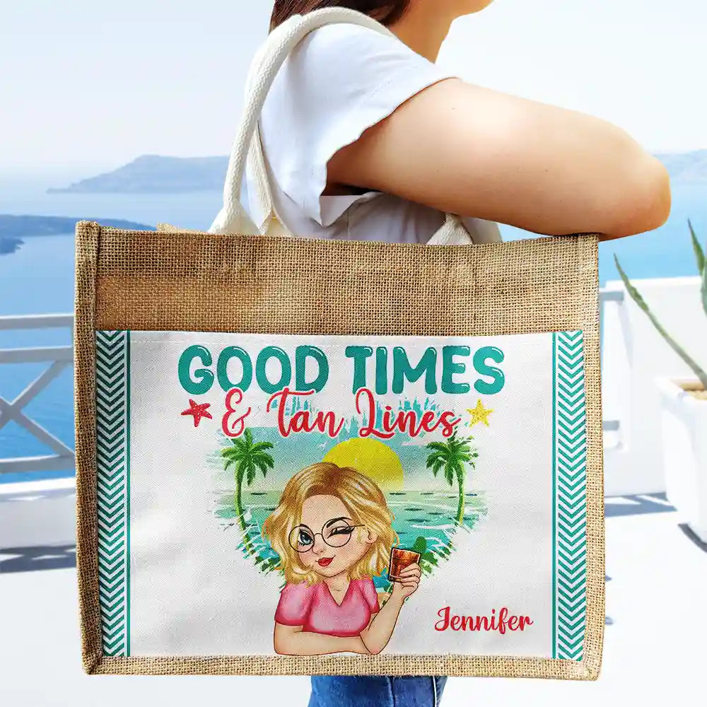 The Beach Is My Happy Place - Personalized Jute Tote Bag - Image 3