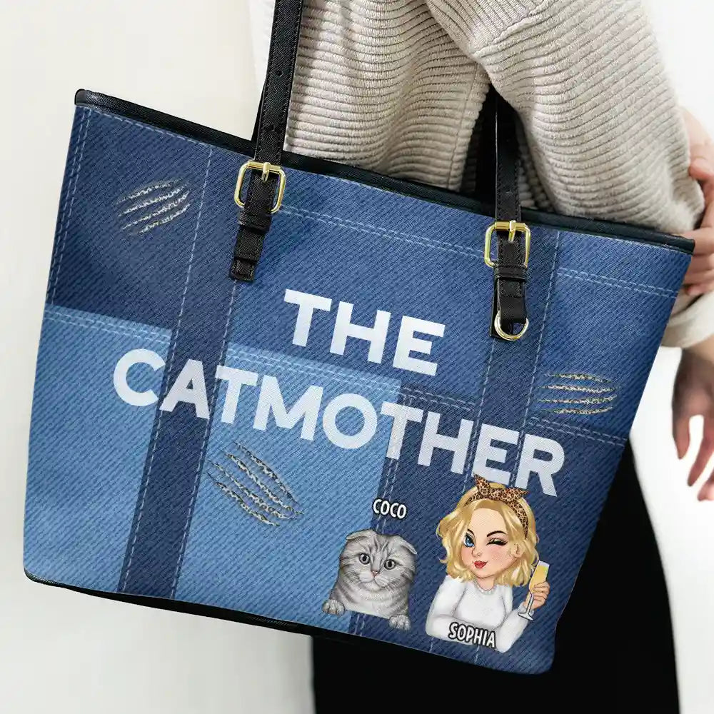 The Catmother - Personalized Leather Tote Bag - Image 3
