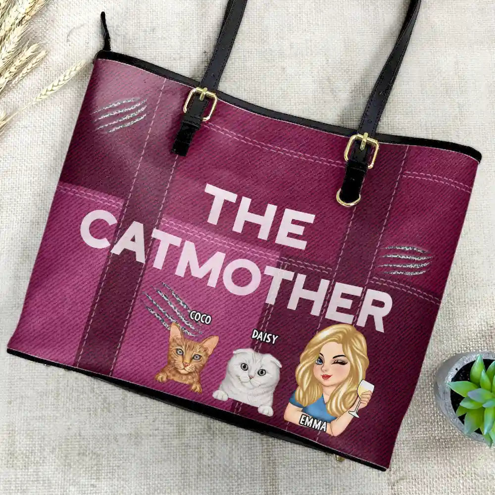 The Catmother - Personalized Leather Tote Bag - Image 4