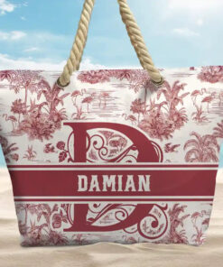 Alternative view of Toile De Jouy Beach Pattern Monogram - Personalized Beach Bag