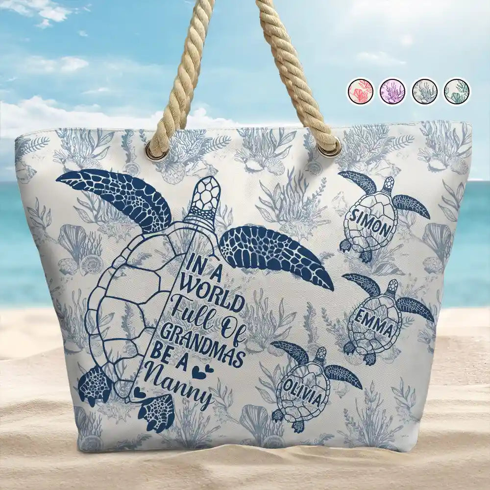 Toile De Jouy World Full Of Grandmas - Personalized Beach Bag