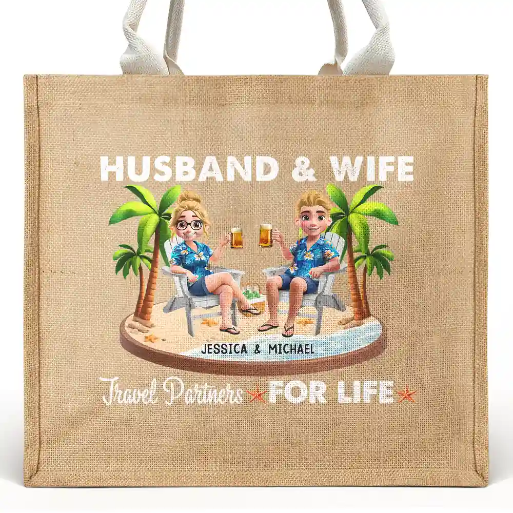 Travel Partners For Life - Personalized Jute Beach Bag