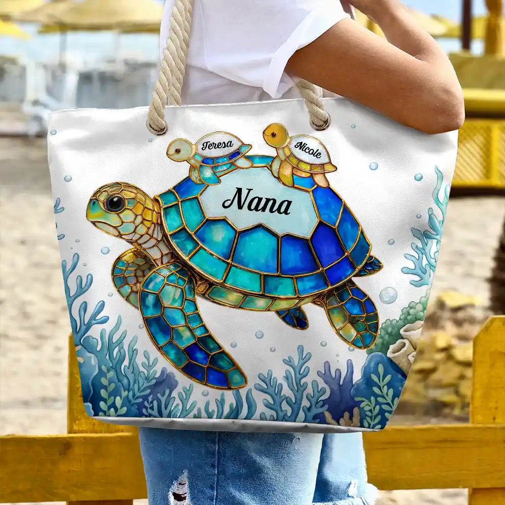 Turtle Mom Grandma - Personalized Beach Bag - Image 3