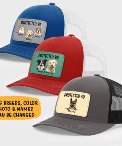 Alternative view of Protected By Dog, Personalized Trucker Leather Patch Hat, Gifts For Dog Lovers, Custom Photo
