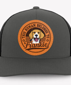 This Human Belongs To Dog, Personalized Trucker Leather Patch Hat, Gifts For Dog Lovers, Custom Photo